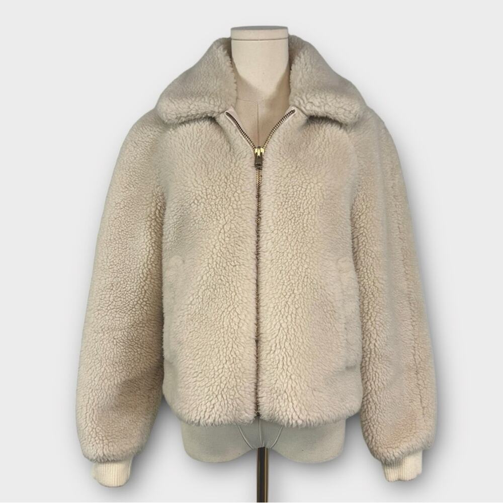 J.Crew Teddy Sherpa Bomber Jacket in Cream Size Small